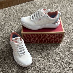 Vans White and Pink Low-Top Sneakers, women’s size 6